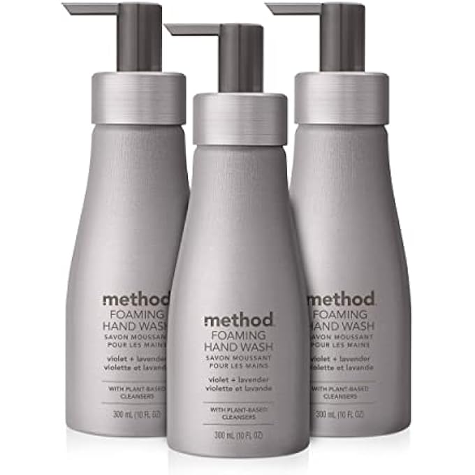 Method FOAMING HAND WASH, VIOLET + LAVENDER, REUSABLE SILVER ALUMINUM BOTTLE, BIODEGRADABLE FORMULA, 10 OZ (PACK OF 3) - Image 1